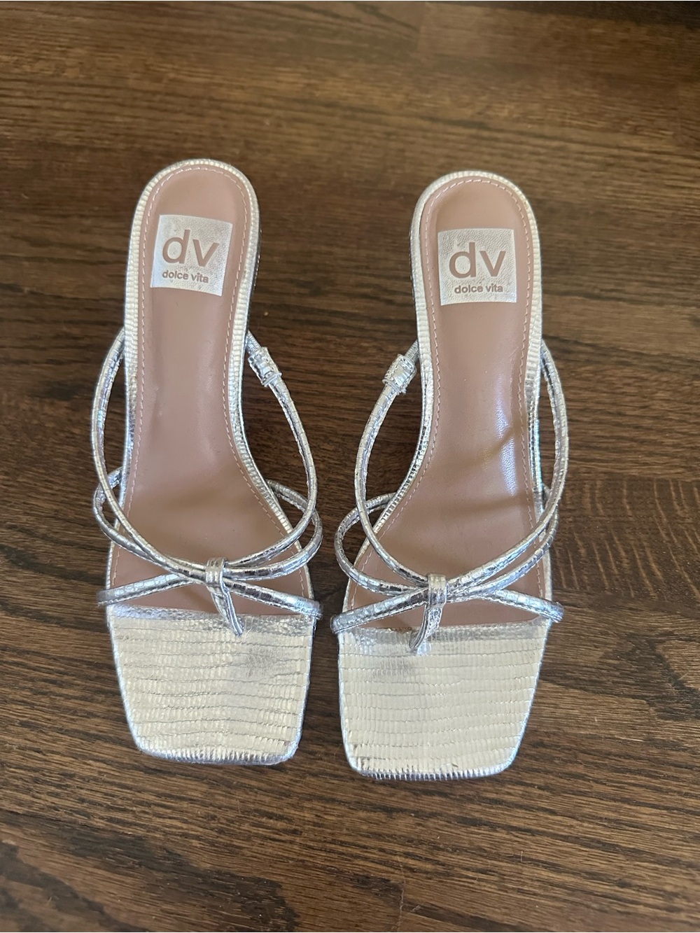 Dolce Vita Silver Strappy Square-Toe Kitten Sandals